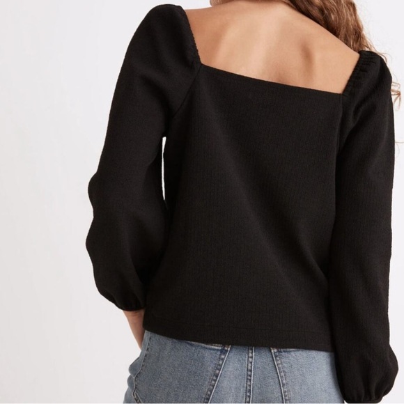 MADEWELL Crepe Square-Neck Puff-Sleeve Top Black Sz XL NWT - Picture 2 of 4